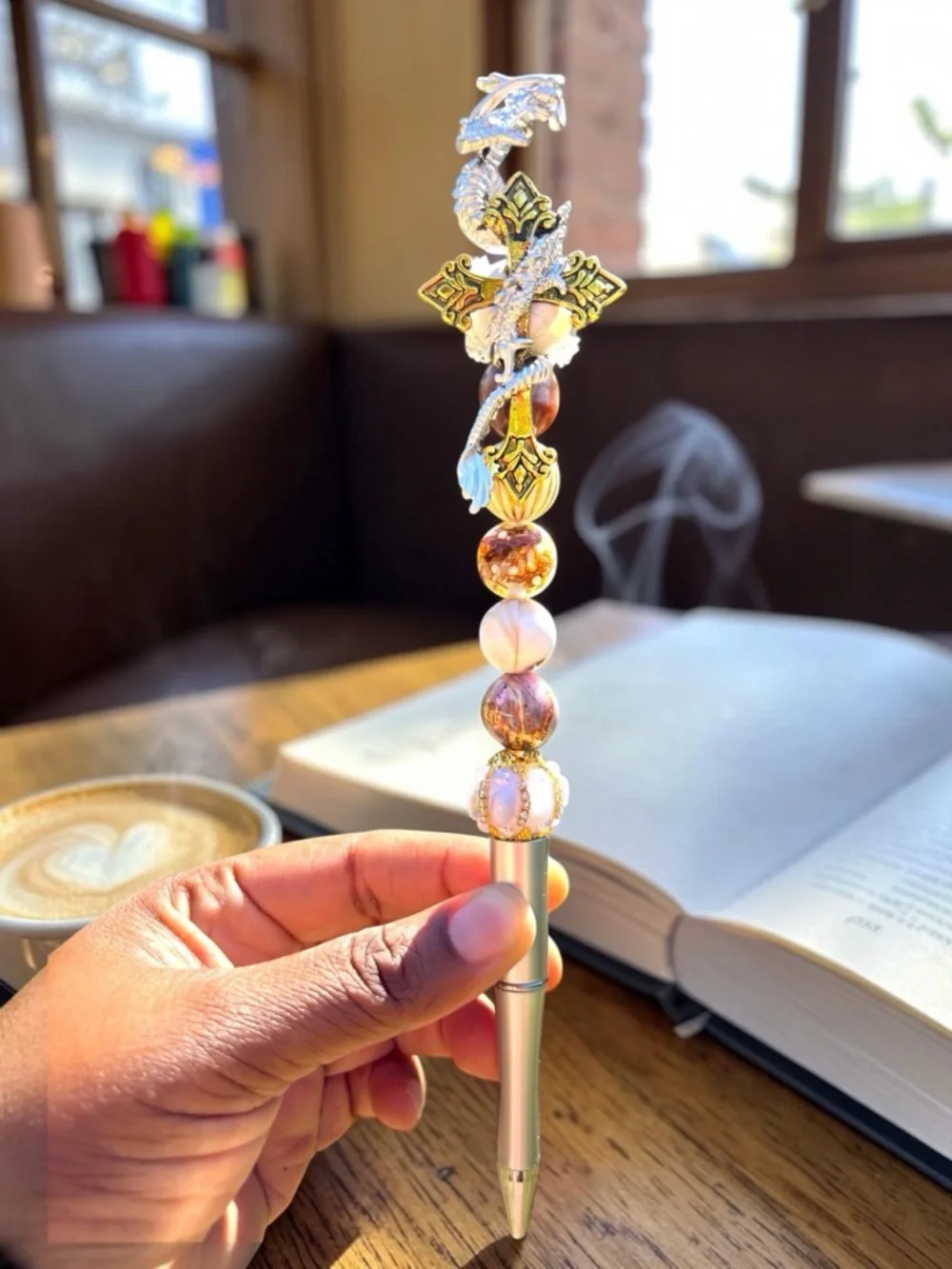 Handcrafted Beaded Crystal Top Dragon Pen - Gold & Iridescent - Picture 2 of 3